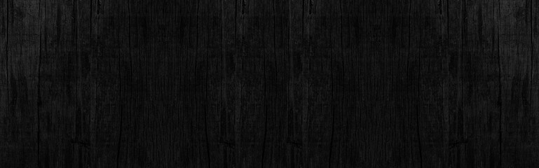 Panorama of Black vintage wooden table top pattern texture and seamless background