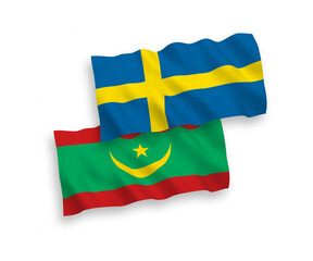 Flags of Sweden and Islamic Republic of Mauritania on a white background