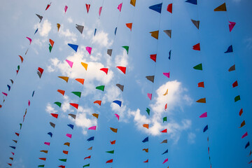 Line flags with blue sky for background