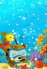 Foto op Plexiglas cartoon ocean scene coral reef forest animals diving © honeyflavour