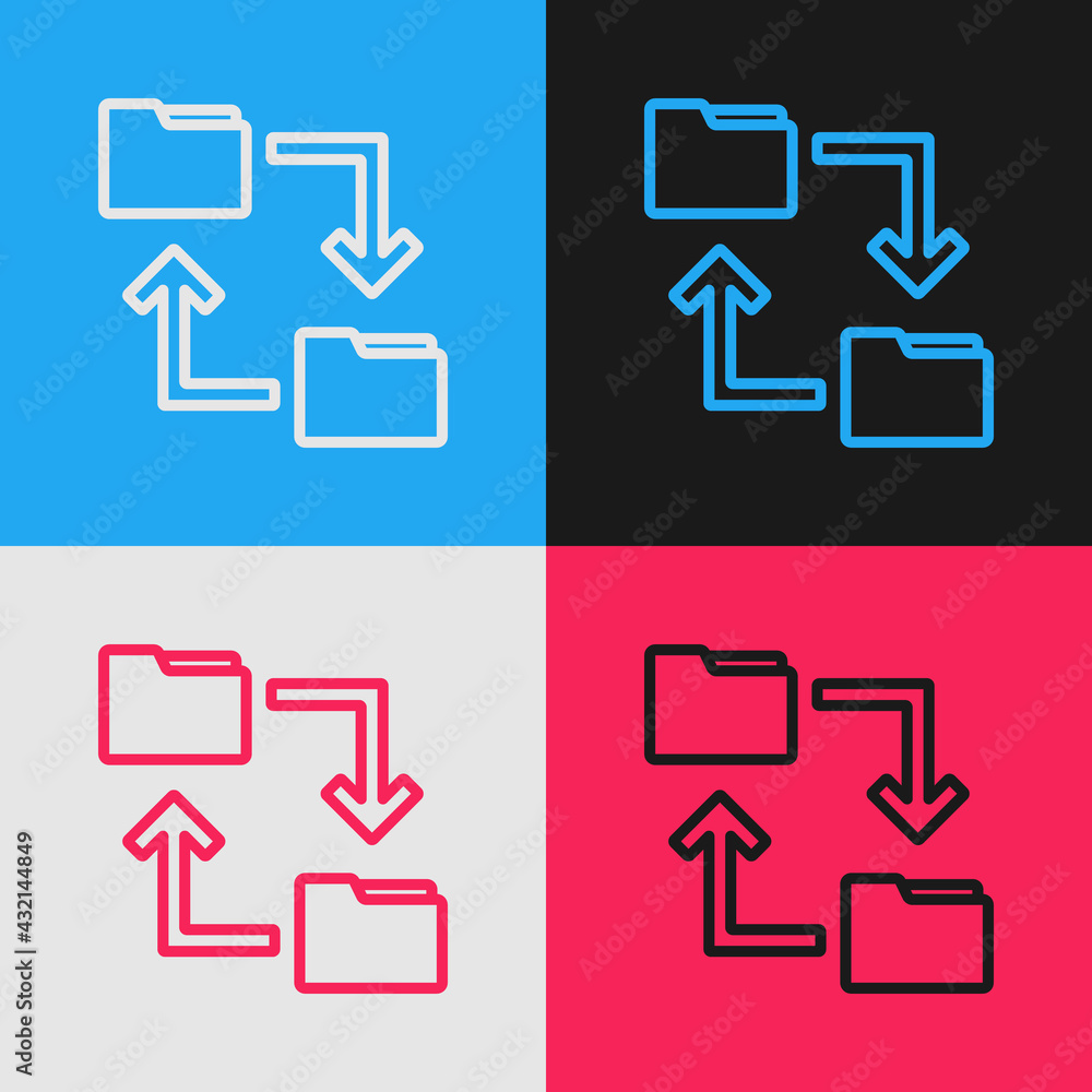 Poster pop art line cloud storage text document folder icon isolated on color background. vector