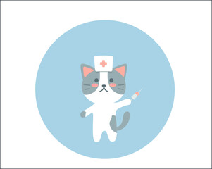 A cute nurse cat on the blue background
