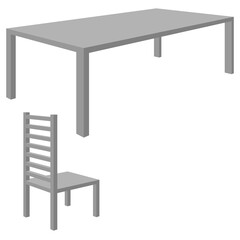 Table with chair. Flat 3d illustration. For infographics and design