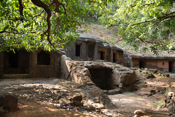 Outer view of Panhalekaji Cave Complex, situated on the right bank of mountain stream Kotjai,...
