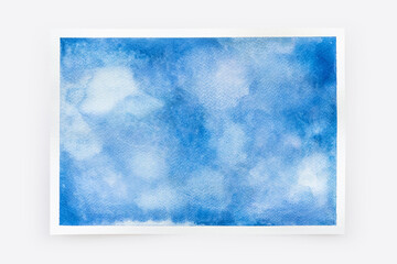 Abstract blue watercolor texture background. Art paper with a torn edges isolated on gray with clipping path.