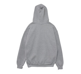 Blank hoodie sweatshirt color grey back view on white background
