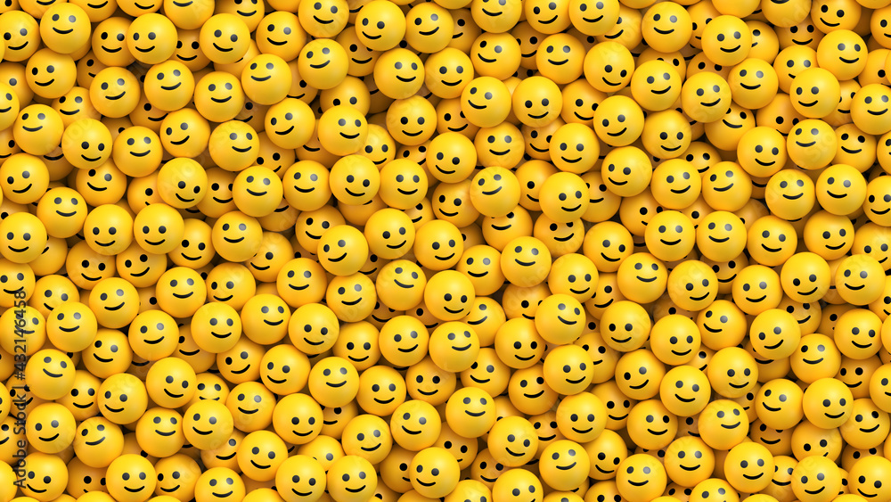 Wall mural huge pile of yellow balls with smiling faces. social media and communications concept vector backgro