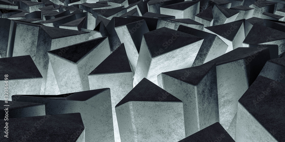 Poster dark abstract modern architecture minimalistic design polygon geometric shape 3d render illustration