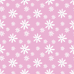 Seamless pink pattern with chamomile. Endless background for printing on fabric, textiles and packaging paper.