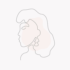 Woman's face, abstraction. One line drawing. Vector graphics, background isolated,
