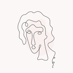 Woman's face, abstraction. One line drawing. Vector graphics, background isolated,