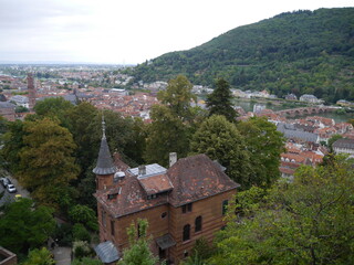 Fototapeta na wymiar Heidelberg, Germany September 2, 2018. Landscape of old buildings and castles at Heidelberg, a famous tourist city in Germany.
