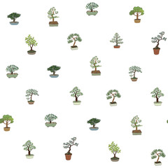Bonsai plants seamless vector hand drawn pattern