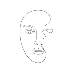 Woman face one line drawing. Minimalism art. Female contour portrait. Continuous line vector illustration isolated on white background