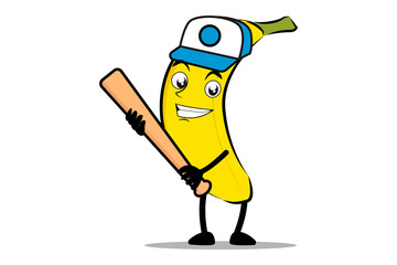 Banana Cartoon mascot or character holding a baseball bat as the mascot of the baseball team