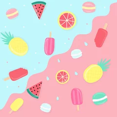 Meubelstickers Vector seamless summer pattern, sweet desserts, ice cream, pineapple. Vector illustration EPS10 © ellyson