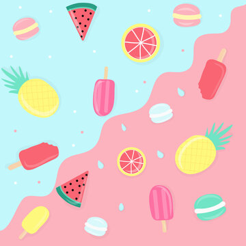 Vector seamless summer pattern, sweet desserts, ice cream, pineapple. Vector illustration EPS10