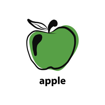 vector image of an apple drawn by hand. icon for websites, apps, logos, or applying to dishes or clothing. green fruit isolated on a white background. drawn with a brush.