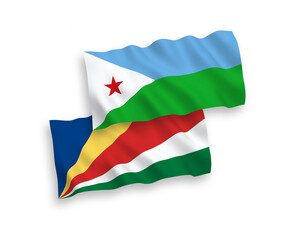 Flags of Republic of Djibouti and Seychelles on a white background