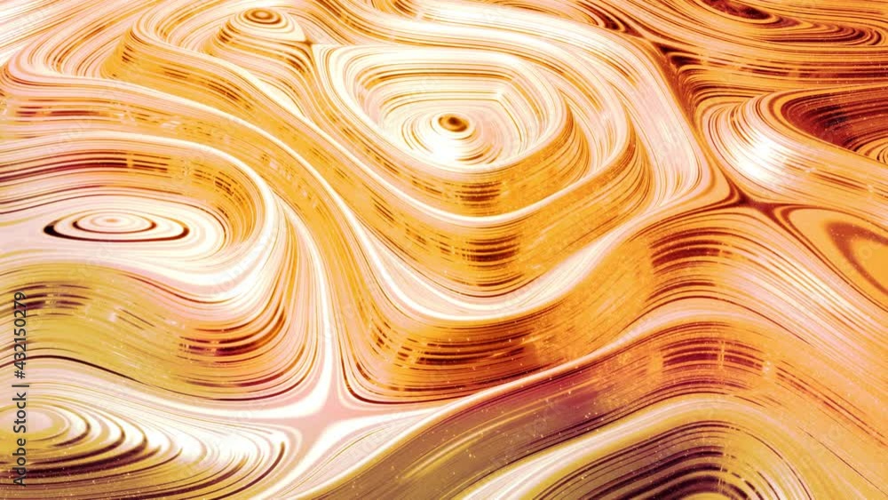 Poster looped abstract background with wavy sparkling golden liquid pattern on shiny glossy surface. viscou