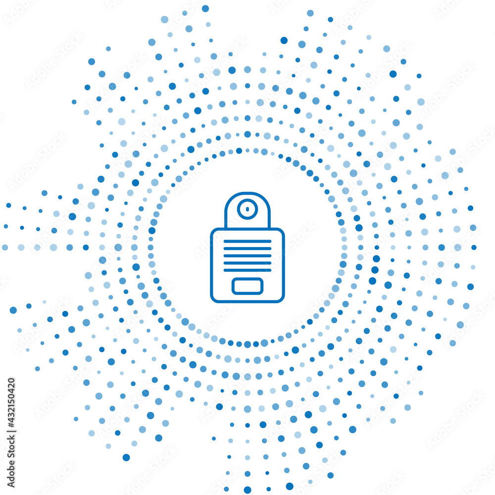 Poster blue line intercom icon isolated on white background. abstract circle random dots. vector