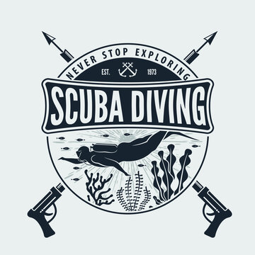 Scuba Diving Sport Club Badge, Emblem or Logo design template. Vector illustration	