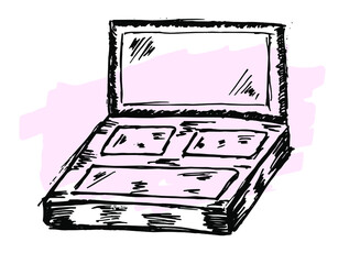 Eyeshadow palette in the Doodle style illustration. Black and white image. Products for makeup and beauty. Women s care