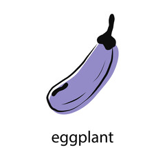 Fresh Eggplant vegetable isolated icon. Eggplant for farm market, vegetarian salad recipe design. vector illustration in flat style