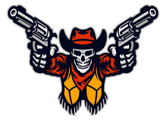 skull cowboy bandit aiming the guns in e-sport logo style