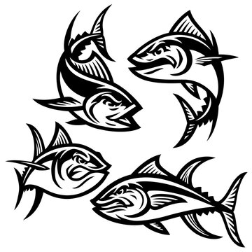 set of tuna mascot cartoon character