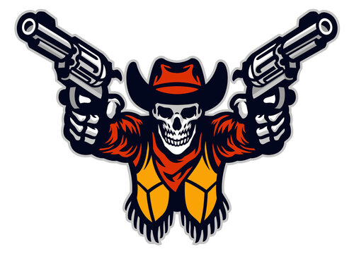 skull cowboy bandit aiming the guns in e-sport logo style