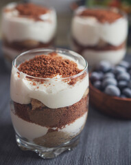 macro photo cake tiramisu in a glass