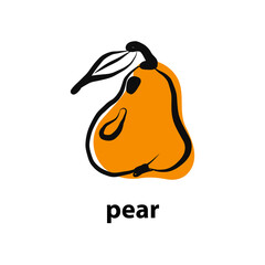 Obraz premium Silhouette pear one line drawing fruit. Organic simple icon. Food object in minimal graphic hand drawn style. Yellow fruit is a flat vector illustration for logo, website, app, ui.