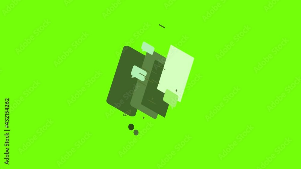 Poster chat message phone icon animation cartoon object on green screen background