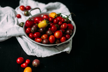 Cherry Tomatoes Different Colors Plate Black Yellow Red Tomatoes