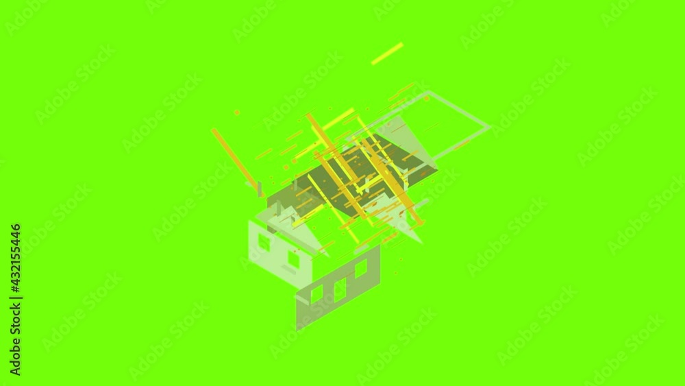 Poster building construction icon animation cartoon object on green screen background