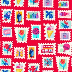 Vector seamless pattern of stamps.