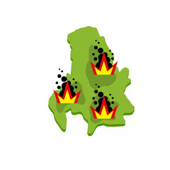 Map Of Yugoslavia. European state. Green area. Conflict and war in Serbia and Yugoslavia. Bomb blast and bombardment. Flat cartoon
