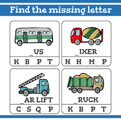 Forest animals Find the missing letter Game for Preschool Children. Vector illustration