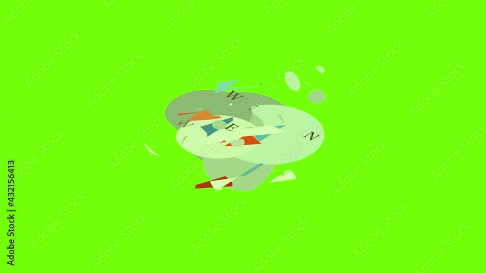 Poster compass icon animation cartoon object on green screen background