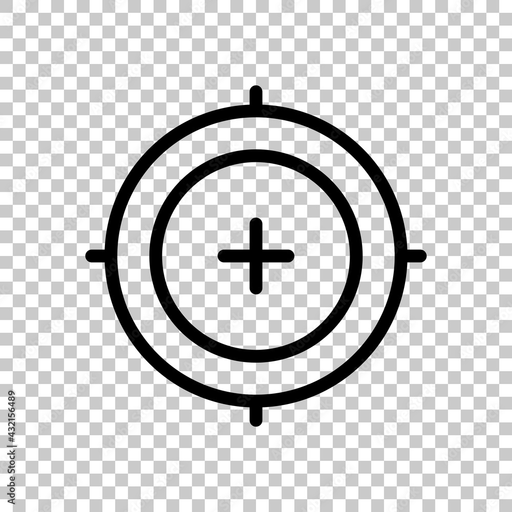 Poster target, focus on the objective, simple icon. black editable linear symbol on transparent background