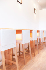 Wood table and chair in the Cafe