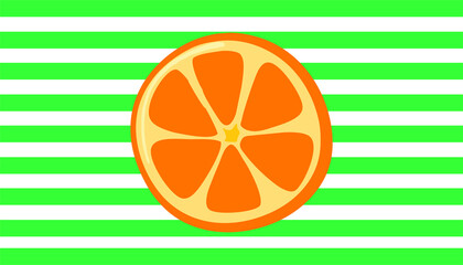 orange background, juicy orange fruit on green and white striped tablecloth