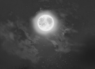 Naklejka na ściany i meble Landscape of Full moon in the starry sky 
