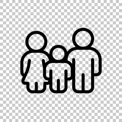 Full family, happy parents and child. Black editable linear symbol on transparent background