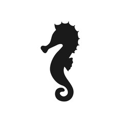 Seahorse silhouette isolated on white background.  Cute hippocampus icon.  Vector stock