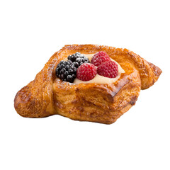 Isolated danish pastry with berries on the white background
