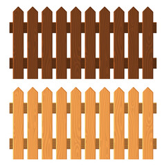 Wooden Fence Set on White Background. Vector