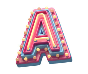 Plastic party font. Neon and lamp.  Letter A.