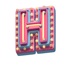 Plastic party font. Neon and lamp.  Letter H.